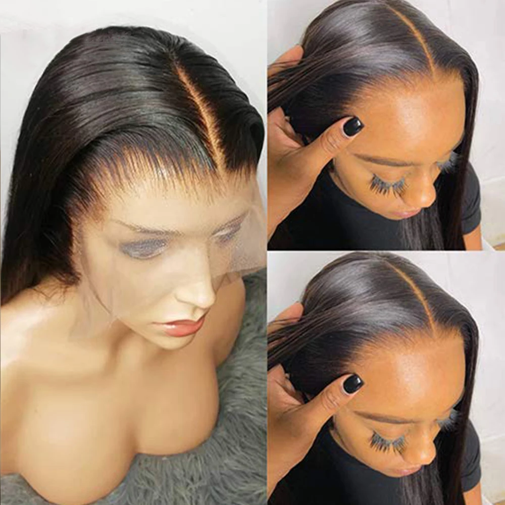 

Natural Black Human Hair Lace Frontal Middle Part Wigs With Baby Hair Preplucked Black Women Cute Wig With French Lace