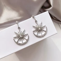 fashion new 925 silver needle earrings micro inlaid sun moon luxury long earrings temperament goddess pendant jewelry