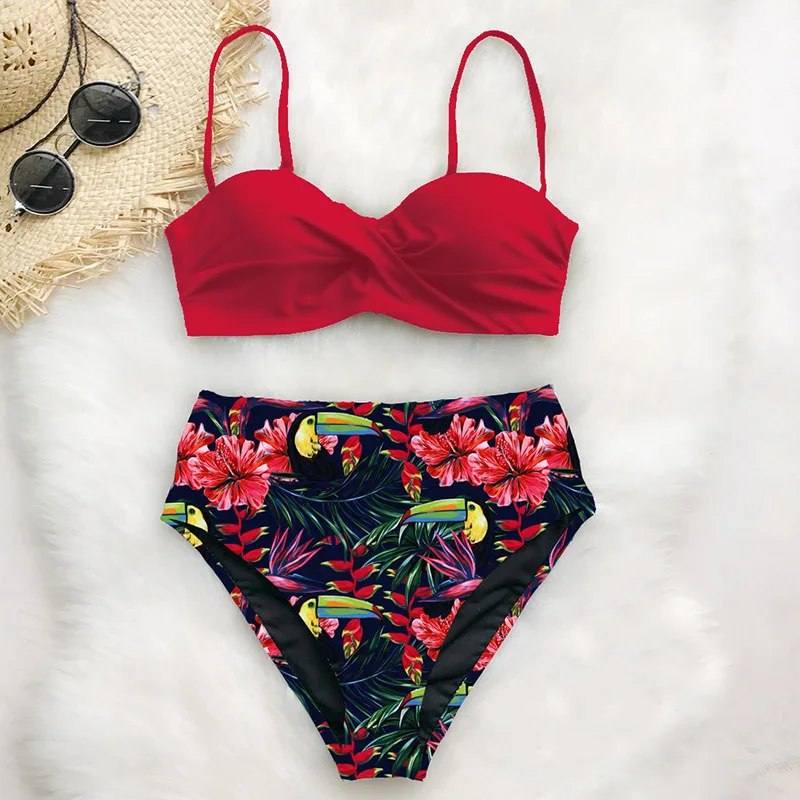 Женский комплект бикини с высокой талией сексуальный купальник пуш-ап принтом в