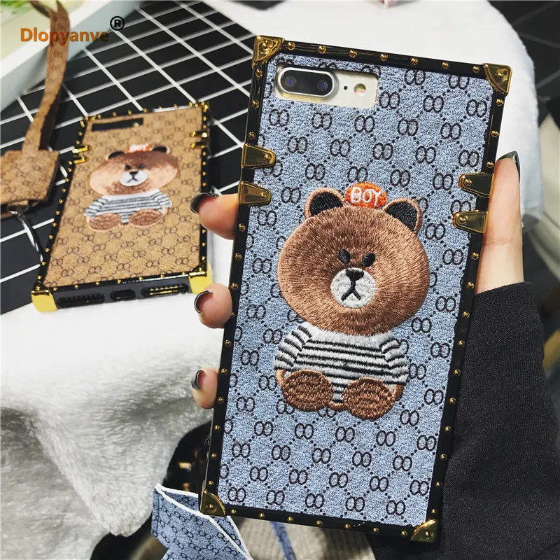 02 Чехол для телефона с вышивкой медведя для Iphone 11 11Pro X XS XR Max 6 6S 7 8Plus со шнурком - Цвет: 02