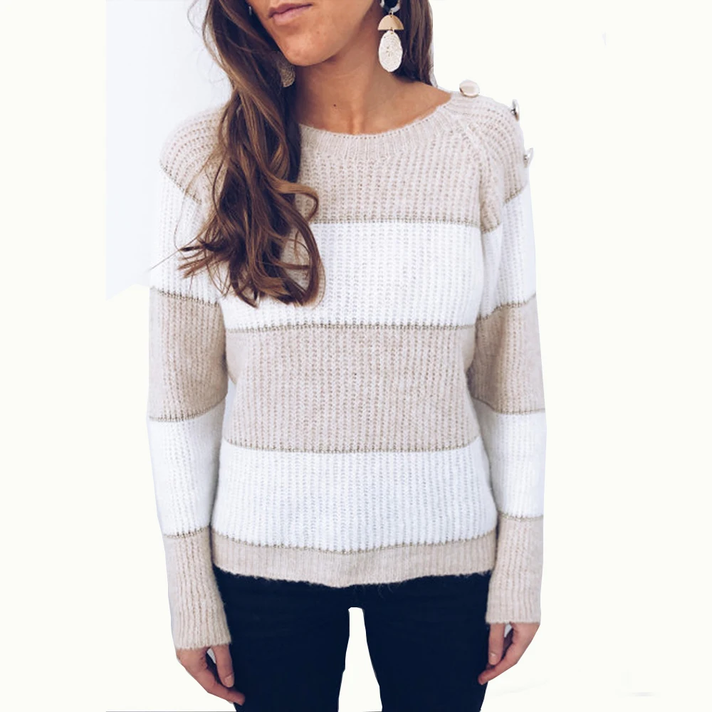 Women Long Sleeve Striped Sweater Autumn Winter Warm Knitted Pullovers and Sweaters Casual Knitwear Jumper Sueter Mujer Invierno | Женская