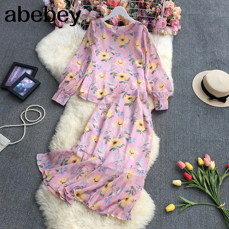 

Новинка Осень-зима 2021, модная рубашка с круглым вырезом и длинным рукавом и принтом + юбка рыбий хвост средней длины с высокой талией, компле...