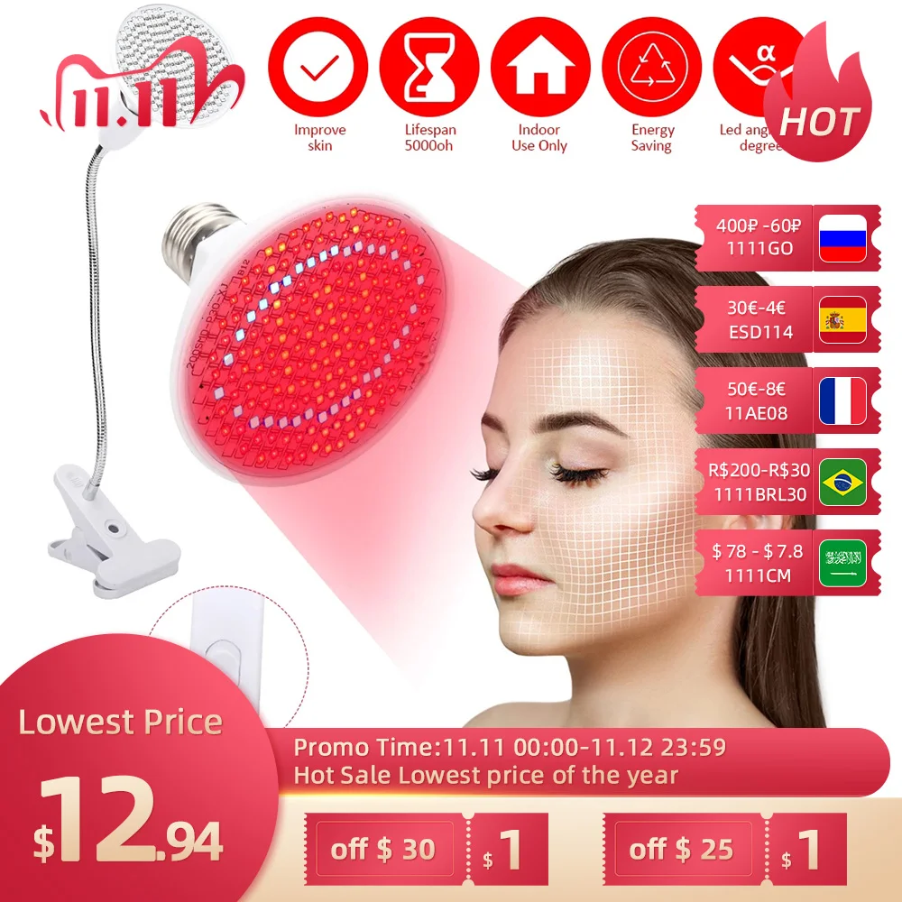 

200LEDs Anti Aging 45W Red Led Light Therapy Deeps Red 660nm and Near Infrared 850nm Led Light for Full Body Skin and Pain Relie