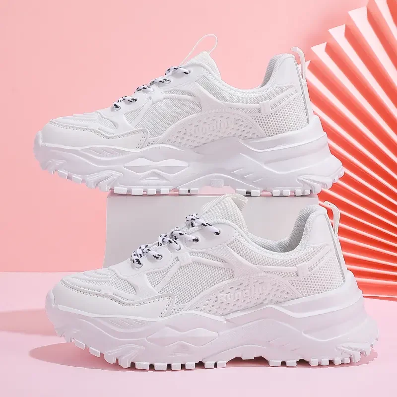 

Fashion Couples Vulcanized Shoes Breathable Student White Chunky Sneakers Non-Slip Men Women Walking Footwear Shock Absorption