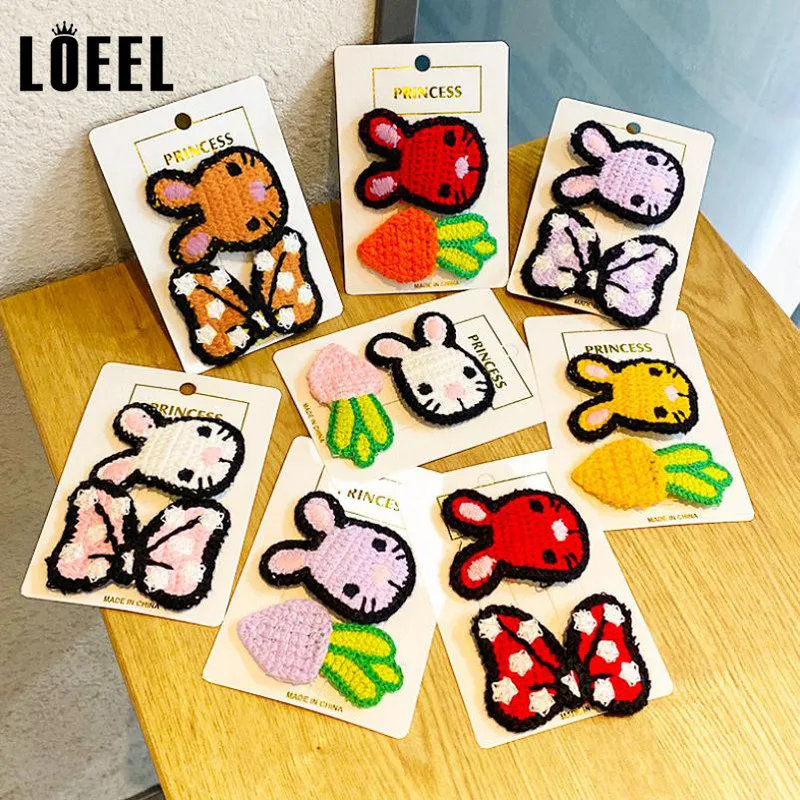 

2 шт./компл. новые Мультяшные детские шпильки для волос, аксессуары для волос для девочек, вязаные заколки для волос с бантиком и бантиком, хи...