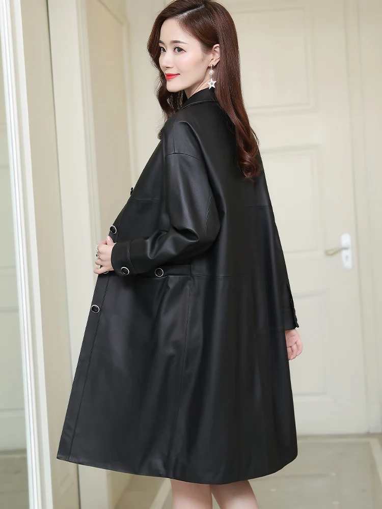

JCHB 2021 Haining leather windbreaker Women's Mid-length new spring and autumn 40-year-old mother sheep leather loose coat
