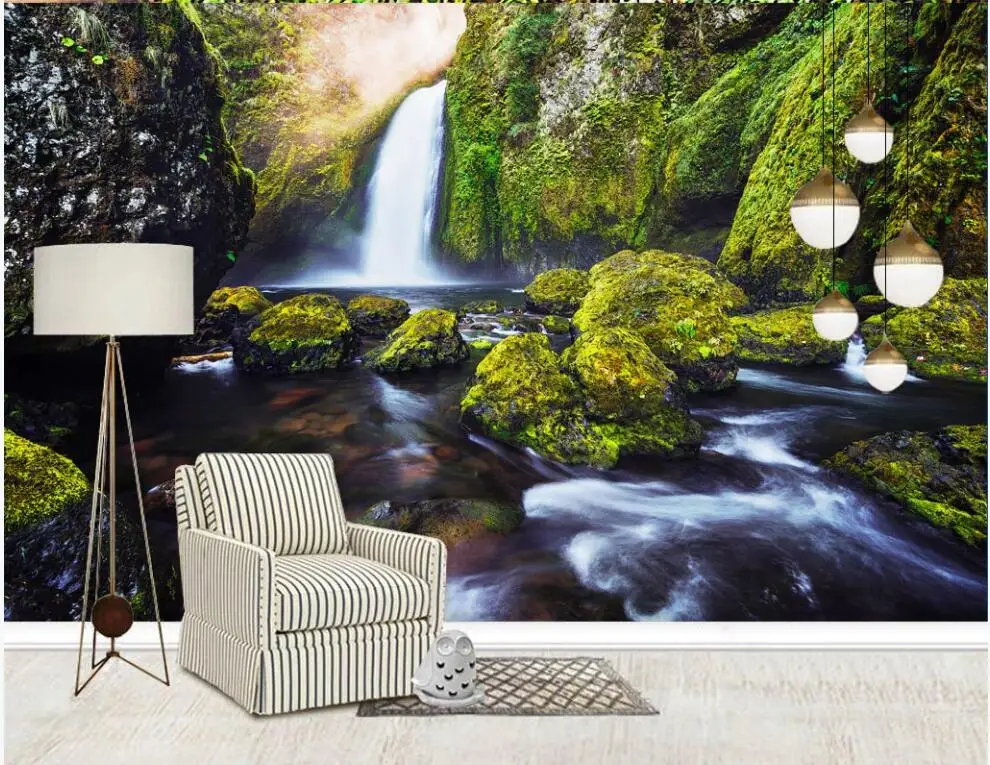 

3d wallpaper custom photo mural Mountain stream beautiful green scenery home decor living room wallpaper for walls 3 d