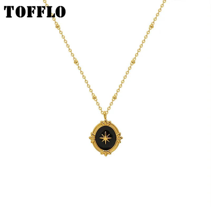 

TOFFLO Stainless Steel Jewelry Ins Royal Style Six Star Necklace Rice Word Drop Oil Lady Elegant Clavicle Chain BSP1001