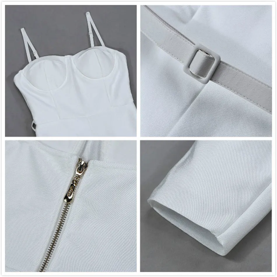 

Free Shipping Rayon White Bandage Jumpsuit 2020 New Women's Sexy Spaghetti Strap Sleeveless Belt Bodycon Halter Party Jumpsuit