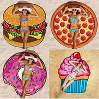 doughnut beach round beach mat tidy pizza burger beach towel quick drying swim towel can be worn padded foodie background cloth