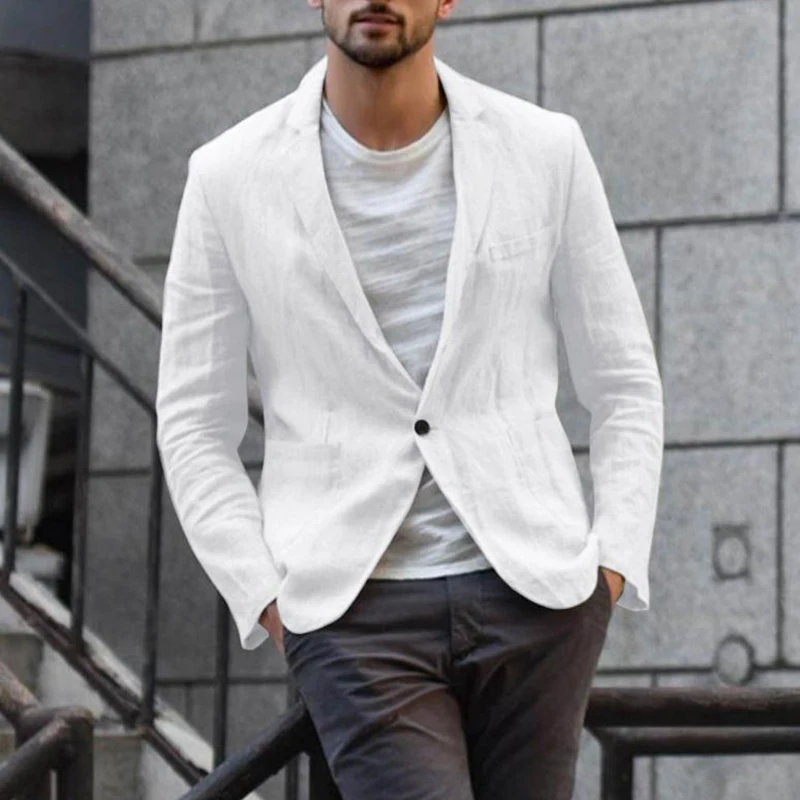 

Office Men Cardigan Overcoat 2022 Spring Single Button Pocket Top Blazer Autumn Business Fashion Turn-down Collar Jacket Coat