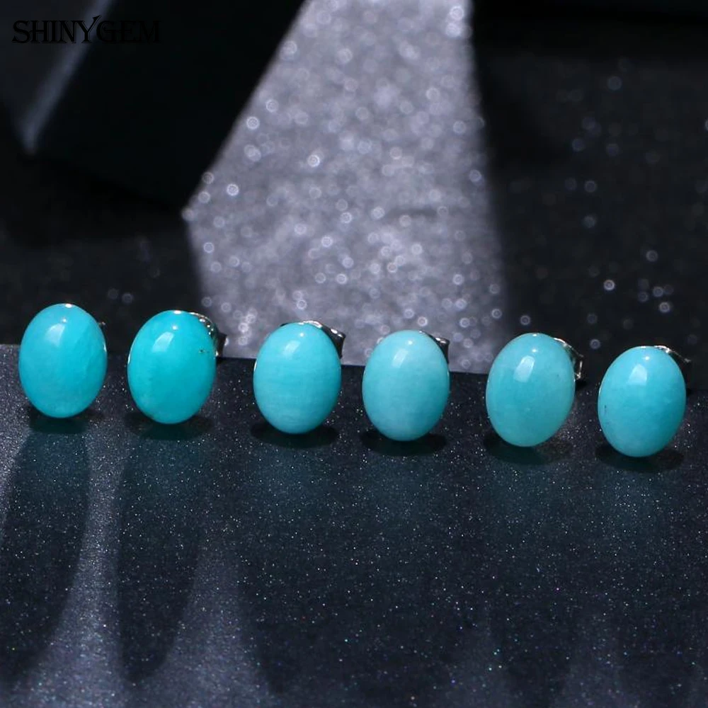 Модные элегантные серьги гвоздики ShinyGem 7 9 мм бледно голубые Овальные амазонита