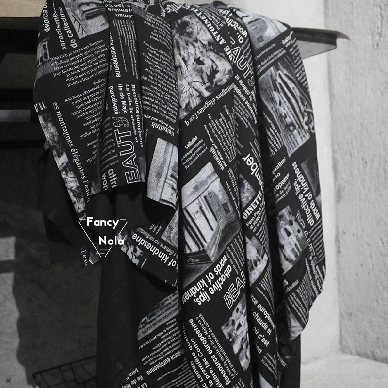Черная английская газета письмо ткань креативный принт узор хлопок дизайнерская
