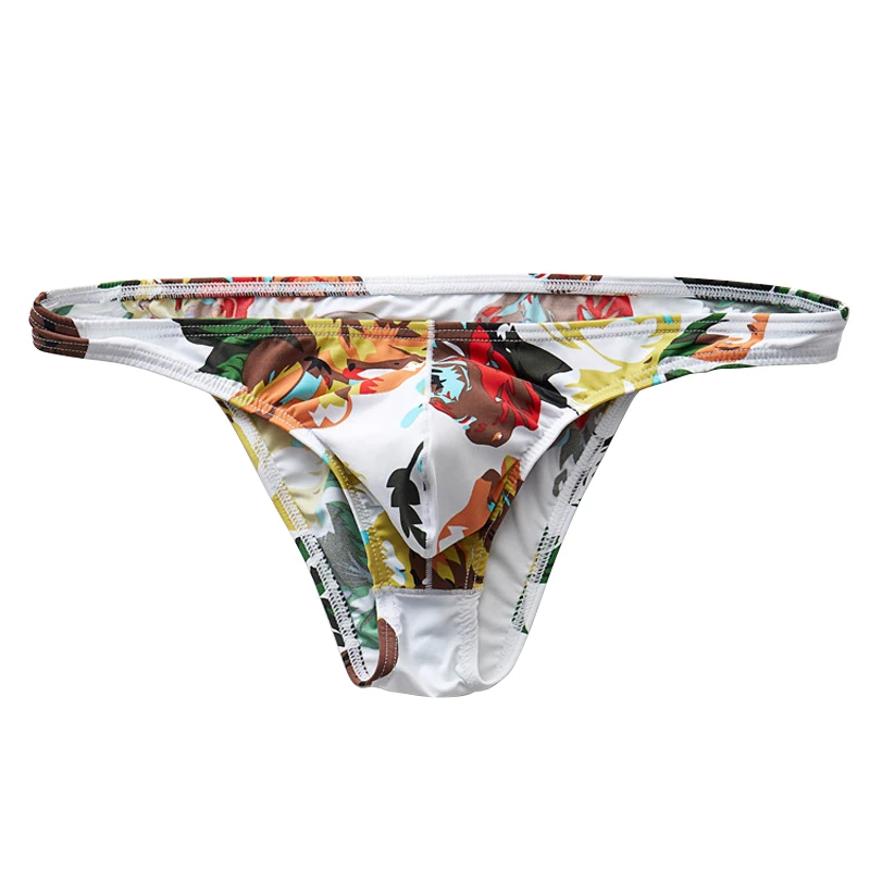 Новый Для мужчин нижнее белье Цветочный принт Ice Silk дышащая мужские плавки трусы