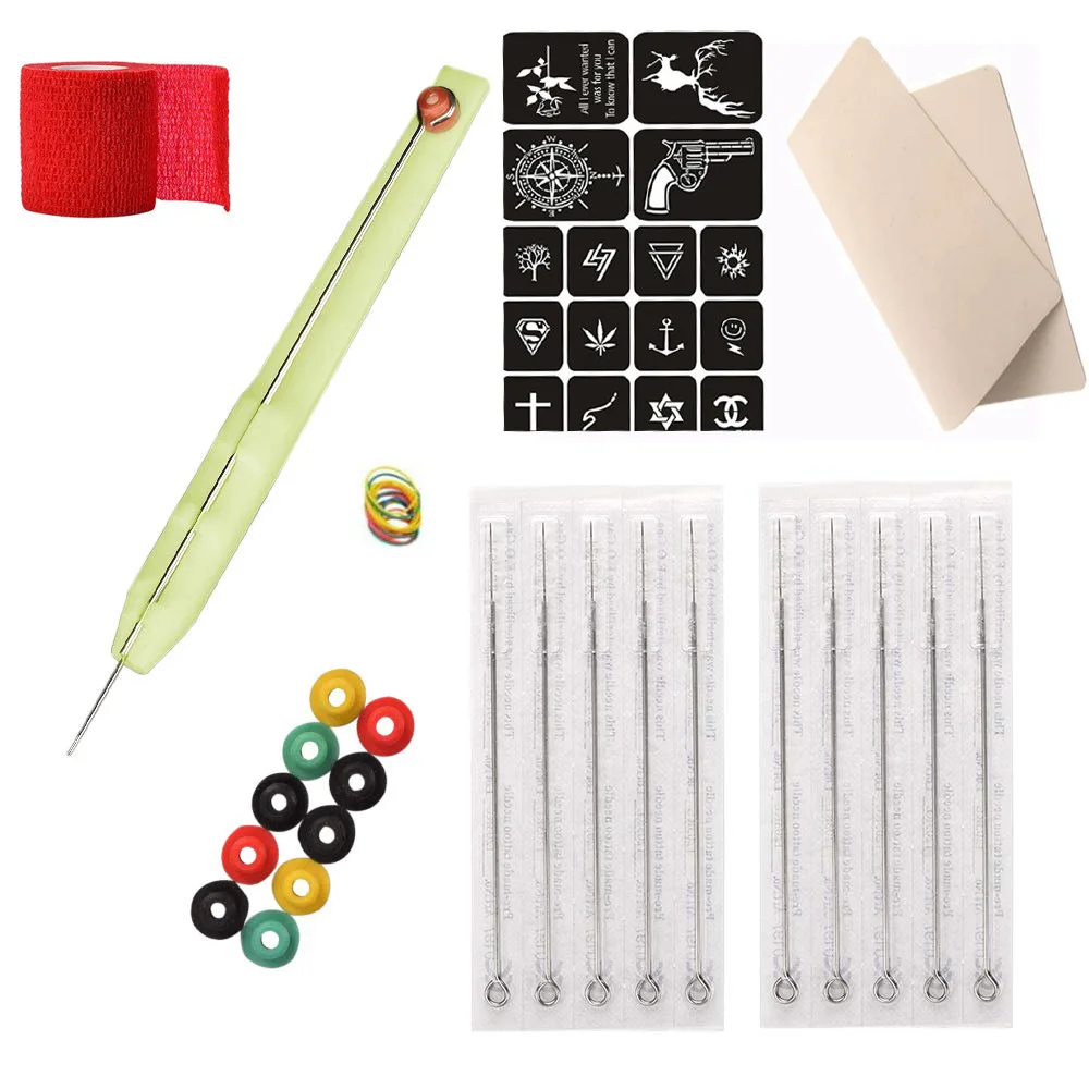 

Набор для татуировки ручной, перчатки для татуировки «сделай сам», шкатулка для чернил, набор игл для татуировки, 3RL / 5RL иглы, втулка, бандаж д...