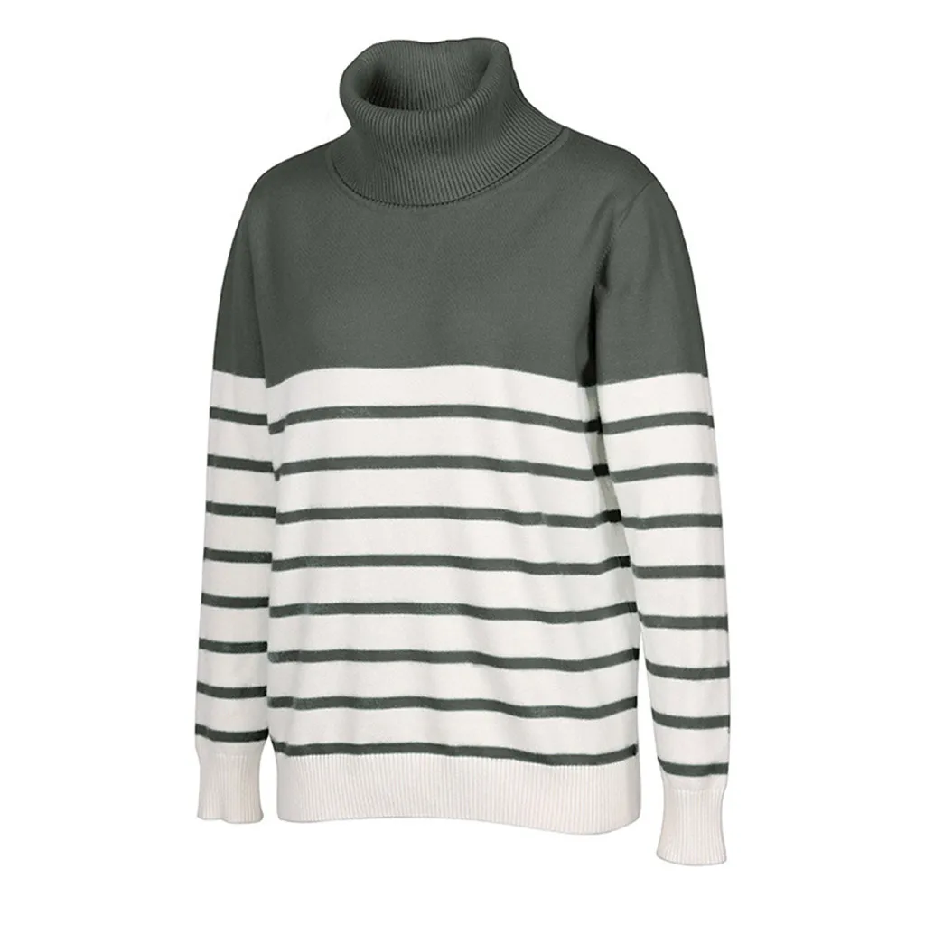 

#65 Womens Casual Long Sleeve Knitted Sweater Stripe Print Loose Pullover Tops Simple Fashion Slim Women Suteres