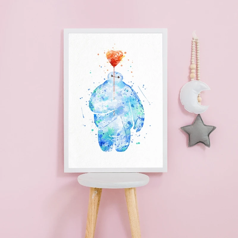 Baymax холст художественные принты Постер Мультфильма фильма Современная акварель