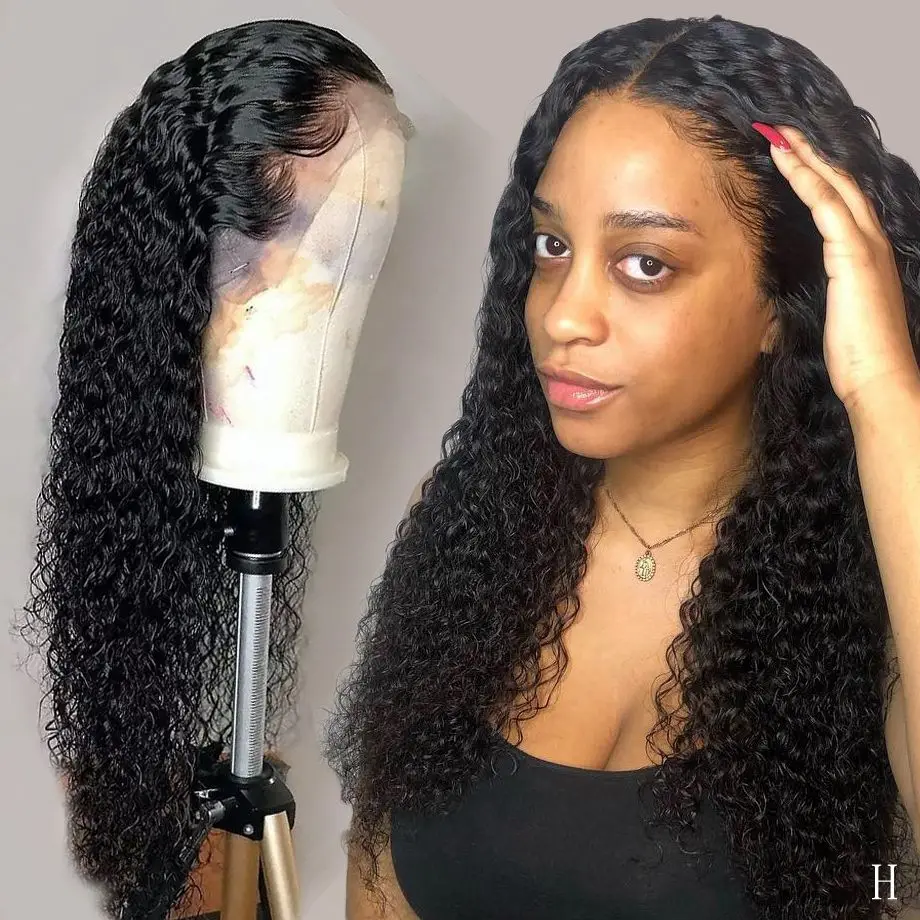 Парики из человеческих волос на фронте шнурка для черных женщин глубокая волна