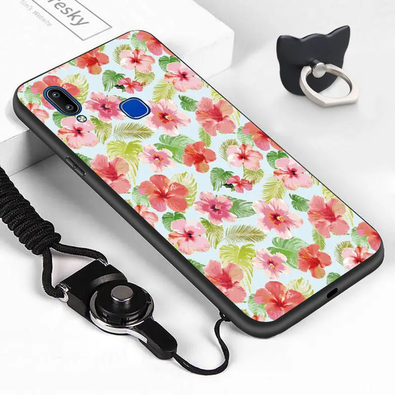 ДЛЯ Vivo Y91 Y95 Y91i Y93 Y91C Y97 (кольцо стойка + ремешок) Модный цветочный узор чехол из
