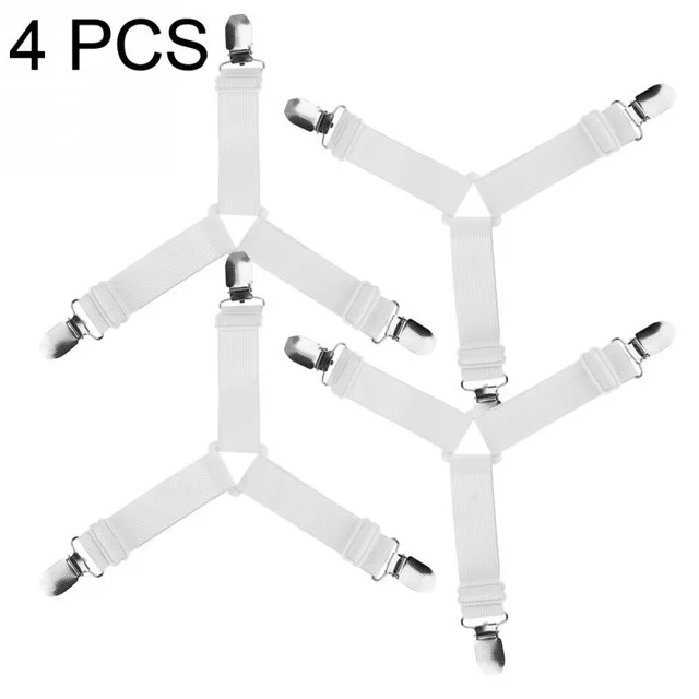 Triple White 4pcs Adjustable Bed Sheet Clips Bed Sheets Grippers Mattress Blankets Elastic Non-slip Clip Holder Fasteners Straps Fixing Belt - Цвет: Triple White