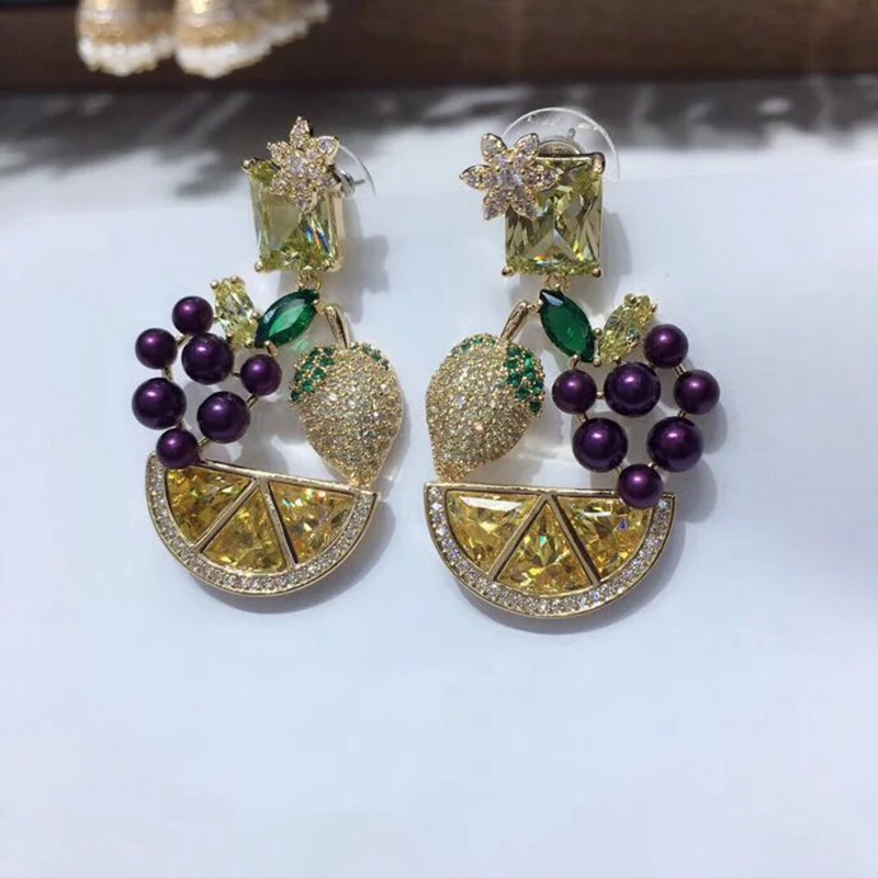 Женские серьги подвески с фруктами из стерлингового серебра 925 пробы