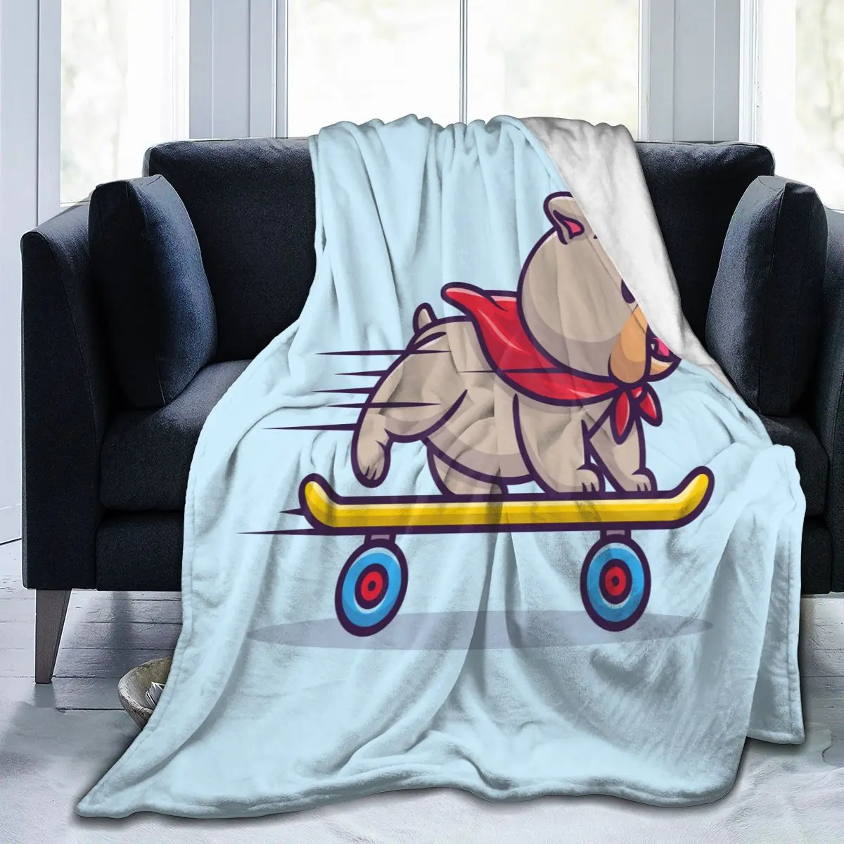 

Фланелевое Одеяло Bulldog скейтборд для игр ультра-Мягкое микро Флисовое одеяло для халата, дивана, кровати, путешествий, дома, зима, весна, осен...