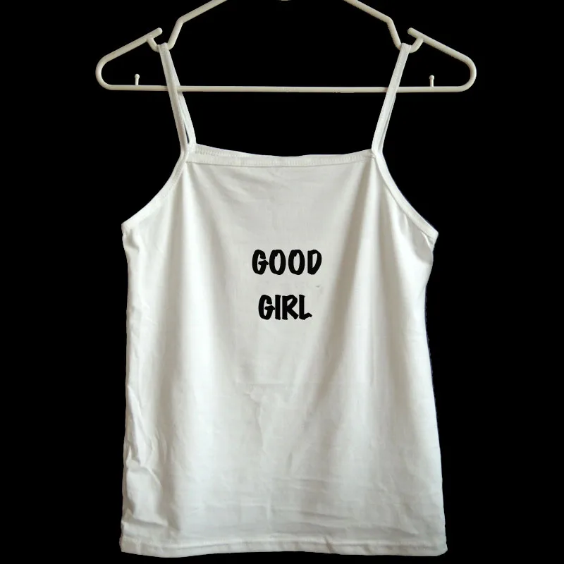 GOODGIRL Укороченный топ на бретелях, женский жилет с принтом, летняя повседневная майка без рукавов, топы, БДСМ, рабыня, пиковая королева, горячая жена - Цвет: GOODGIRL
