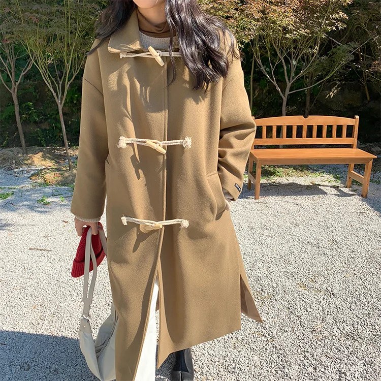 Повседневное модное зимнее шерстяное пальто длинные карманы Смешанное и куртка