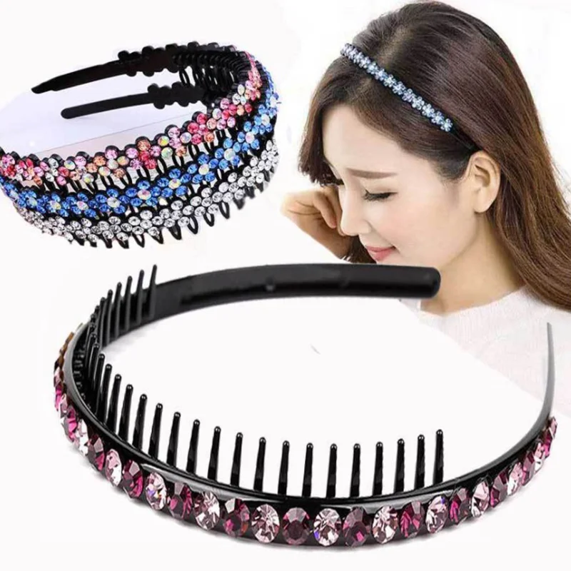 1PCS Hairband Bezel Headband Metal Double Bangs Rhinestone Hair Accessories Men Women Sports Band Hoop Top |