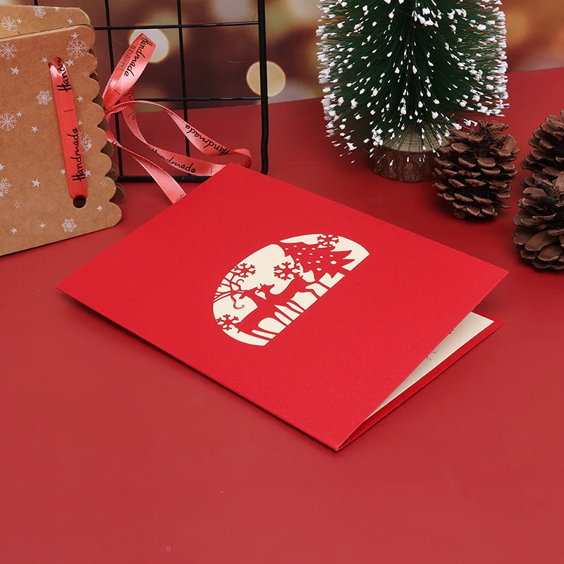 

New 3D Pop-up Greeting Cards Post Cards For Christmas Day Party Decoration Santa Claus Christmas Deer Holiday Greeting Card