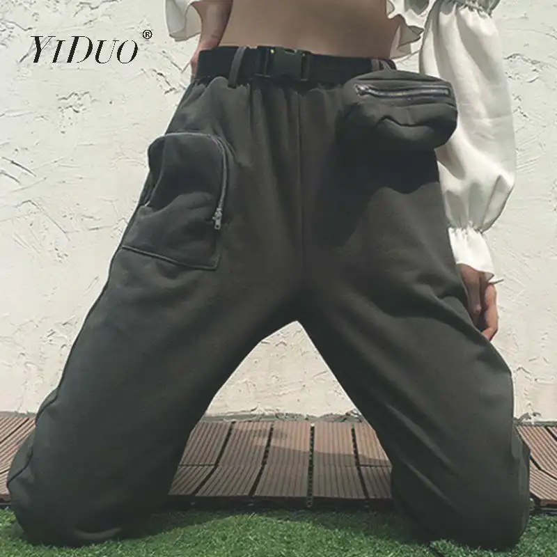 YiDuo крутые для девушек уличная одежда черные брюки-карго женские 2019 повседневные