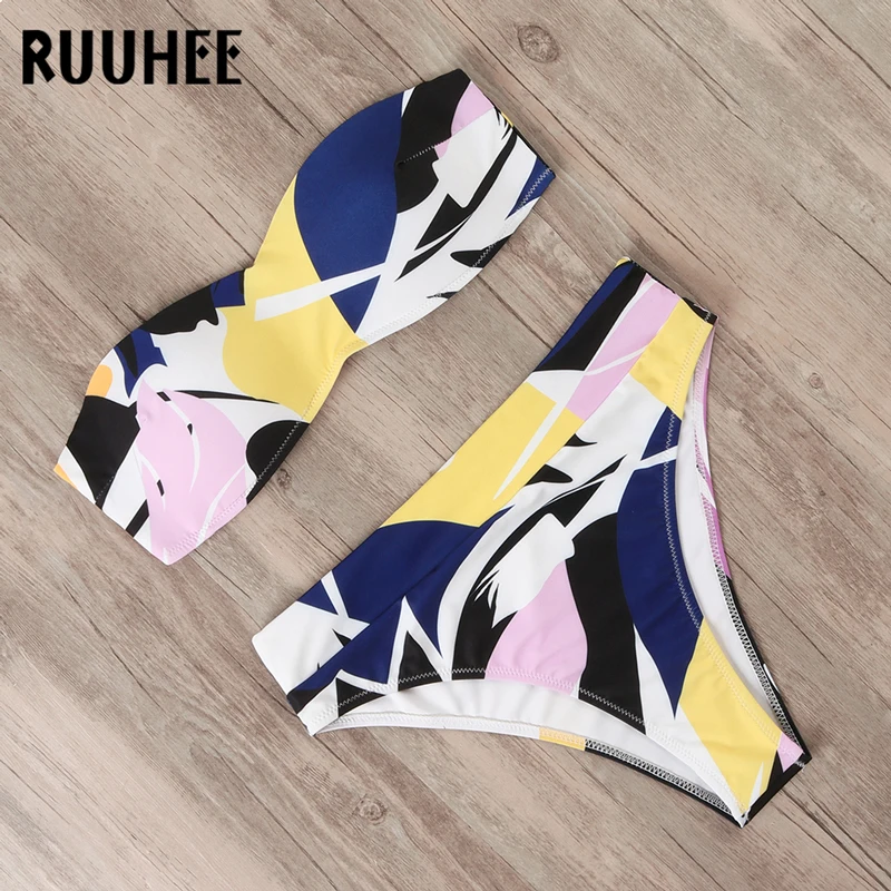 Новинка бикини RUUHEE женский купальник с высокой талией комплект бандажный