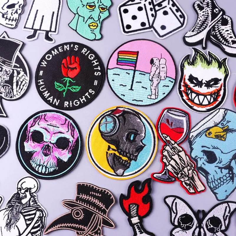

Skull Alien Patch Embroidered Patches For Clothing Thermoadhesive Patches Punk/Skull Badge Iron On Patch for jacket Diy Stripes