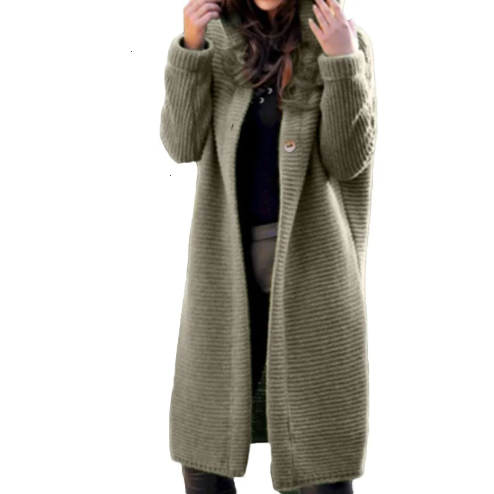 Hooded Cashmere Long Cardigan Women Long Sleeve Winter Sweater Knitted Female Woman Sweater Pocket Cardigan Feminino Coat