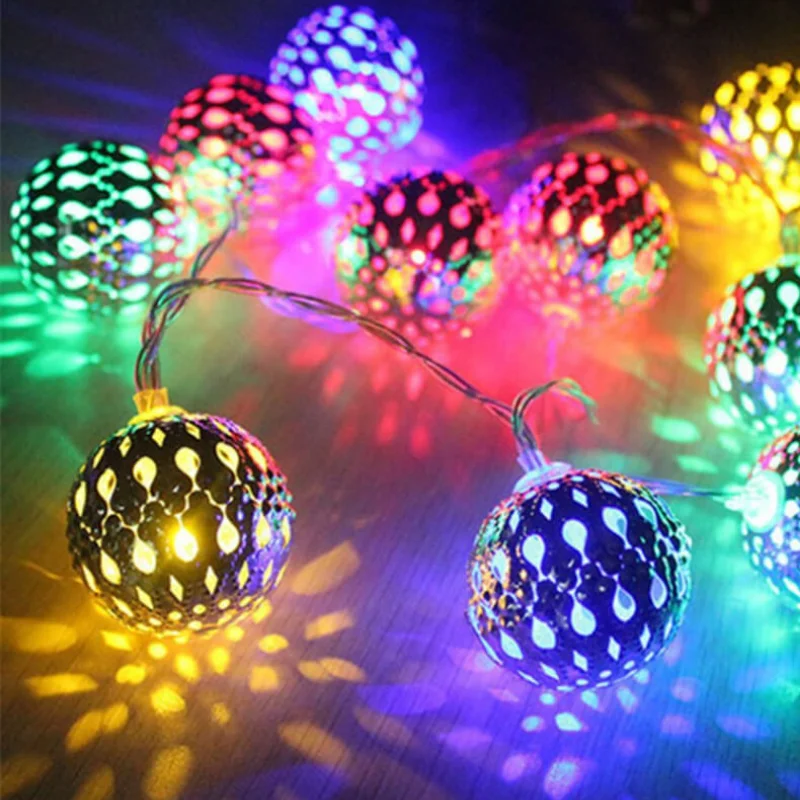 

Светодиодная гирлянда с феями, полая мароккансветильник лампа с шариками, питание от аккумулятора, Рождественское украшение для дома и ули...