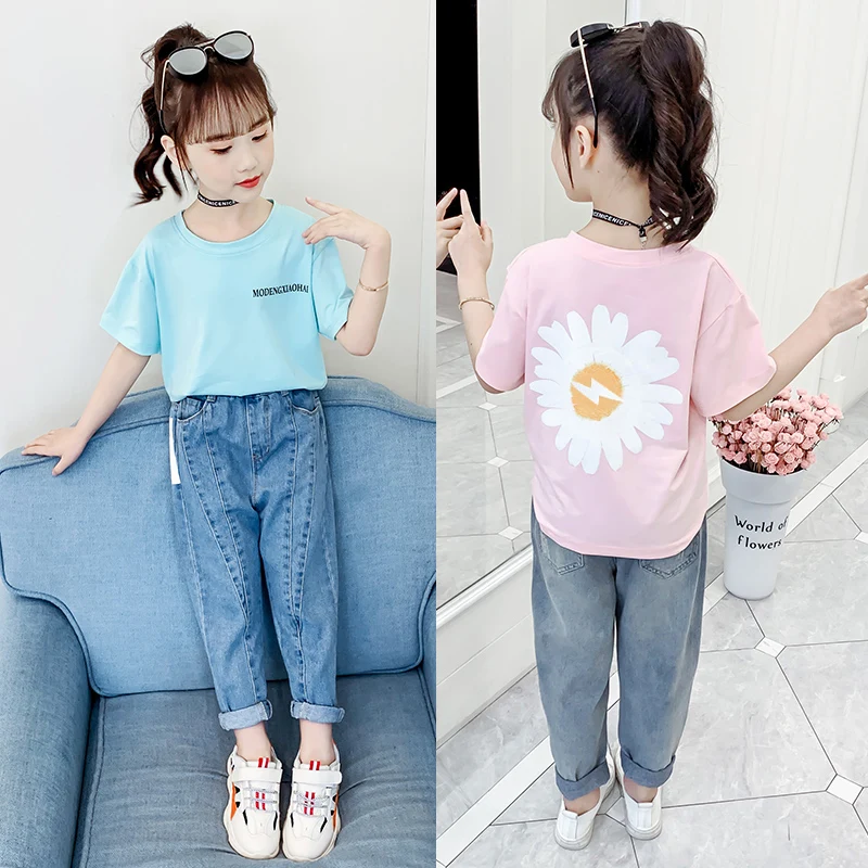

Children Flower T-shirts For Girls Clothing Summer Short Sleeve Tees For Kids Tops Cotton Casual Clothes Pullover O-neck T-shirt