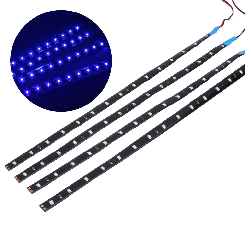 

4pcs 30CM/15 12V Car LED Motorcycle Strip Lights Truck Decorative Flexible Strip Light Waterproof Blue Light Car LED Light Bulb