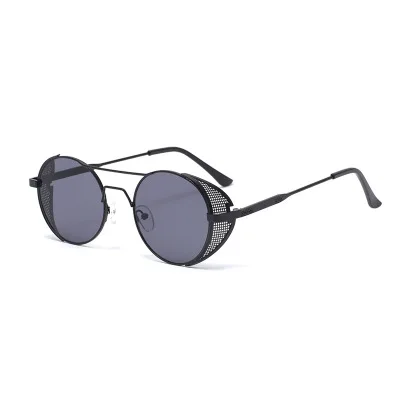 

2021 new metal steampunk sunglasses men's retro round box hollow sunglasses personality sunglass