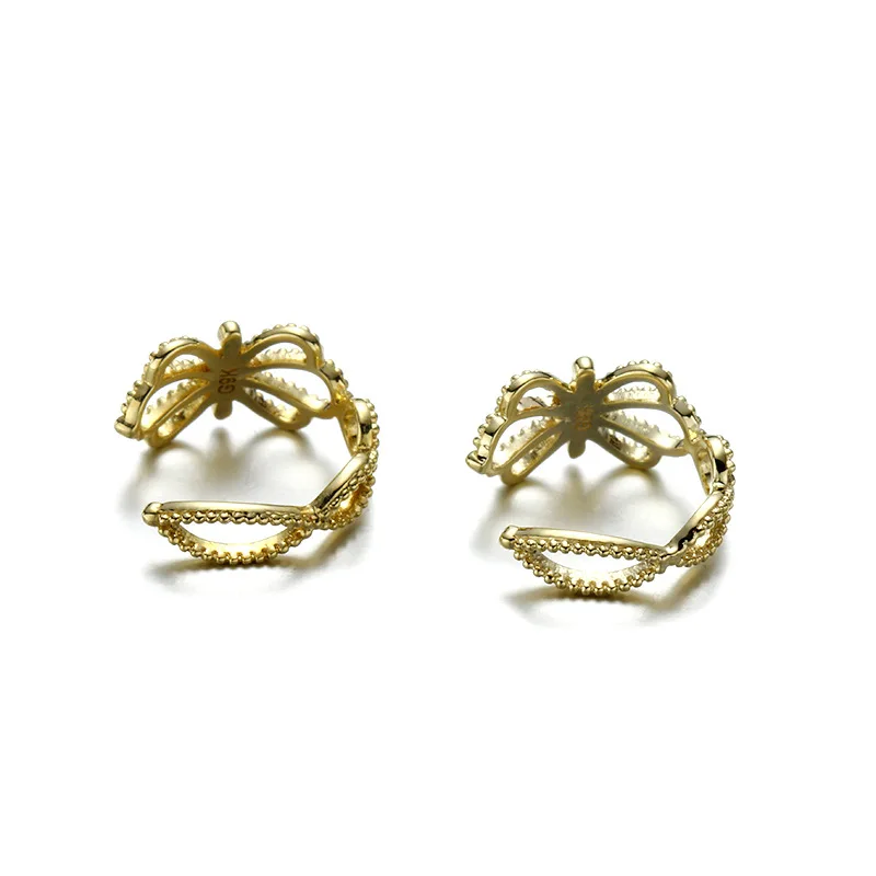 Женские серьги в стиле барокко Цветочная клипса с натуральным желтым золотом 9