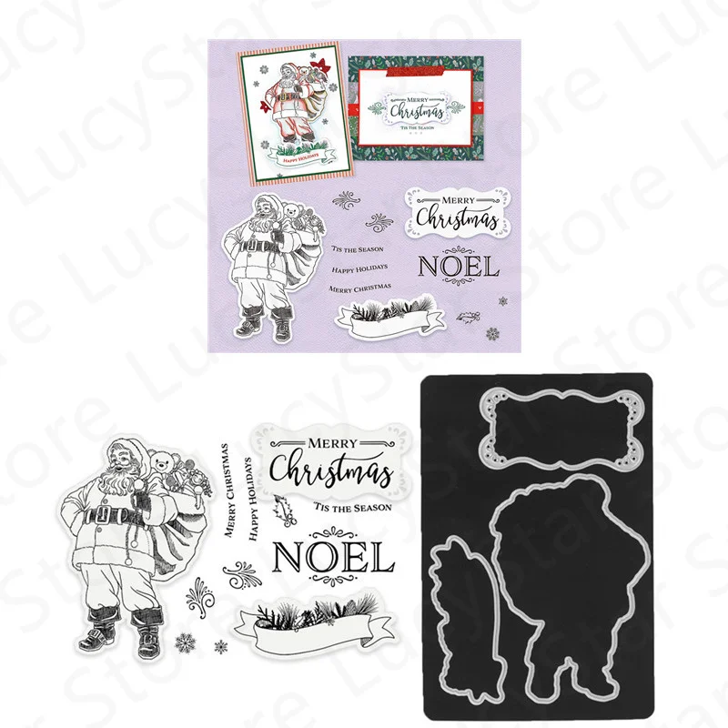 

Christmas Pattern Clear Stamps and Metal Cutting Dies For Decoration Santa Claus Making Greeting Card Scrapbooking New Arrived