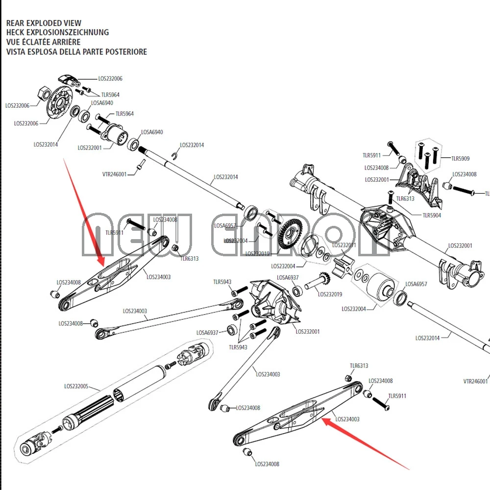 Новый ENRON 2 шт. Алюминиевый задний нижний шлейф LOS232003/LOS254036 для RC Car Team Losi 1/10 BAJA REY 4wd