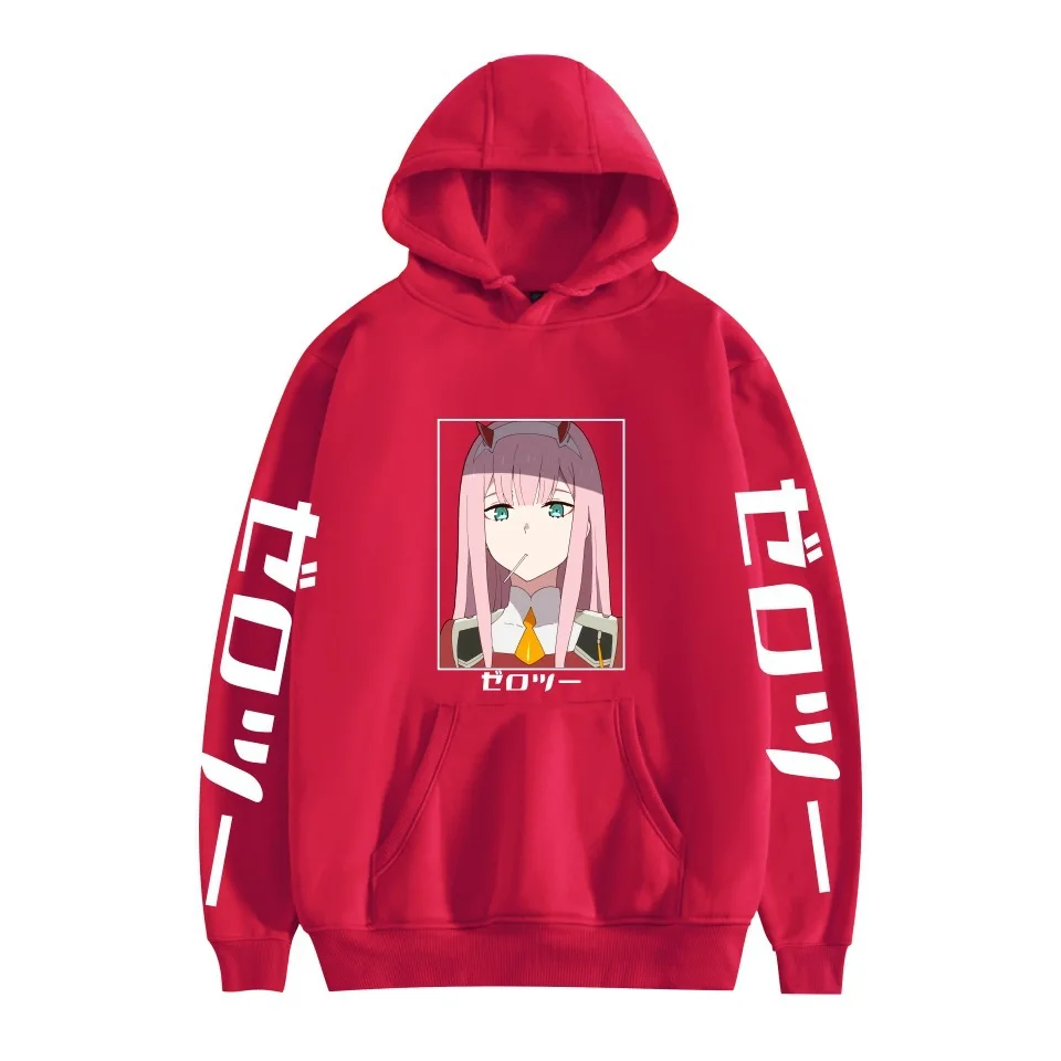 

Darling in the Franxx Anime Hoodies Cute 02 Zero Two Printed Hooded Sweatshirts Casual Loose Pullovers Unisex Hooded V Neck Tops