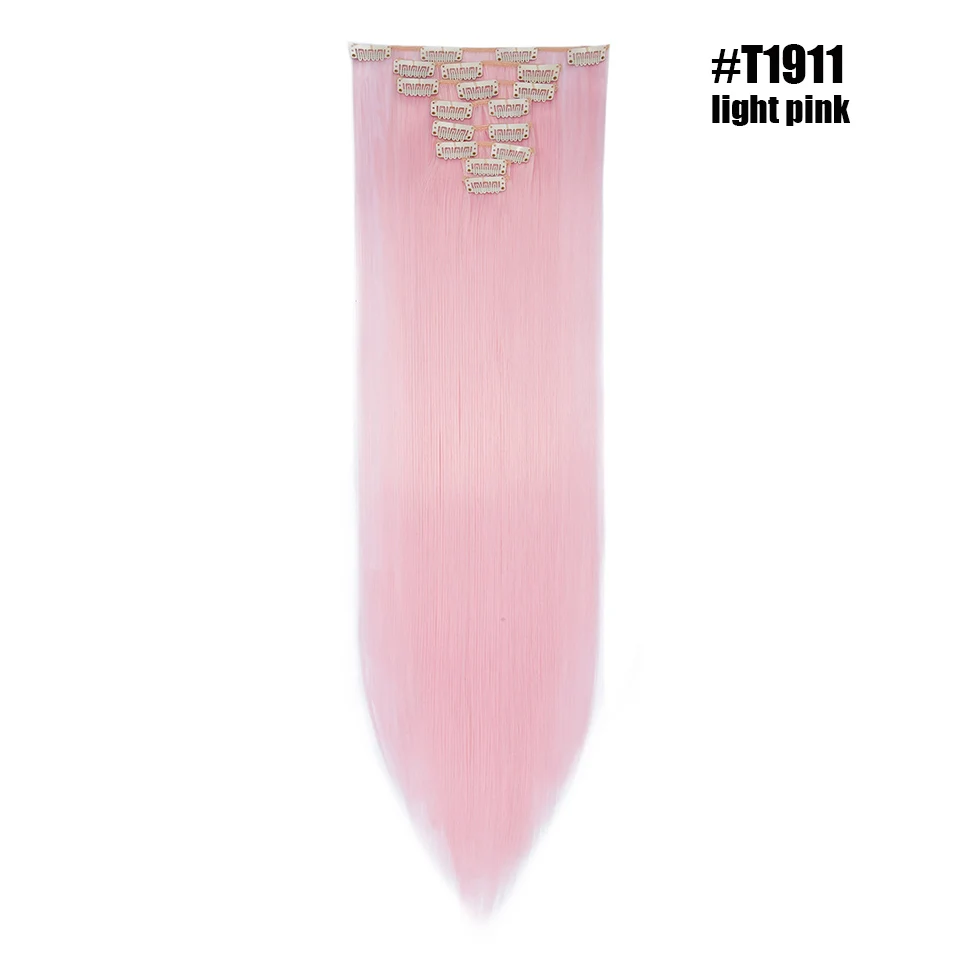 light pink S-noilite, 8 шт., накладные волосы на заколках, длинные прямые синтетические накладные волосы на заколках, натуральные шиньоны, искусственные волосы для женщин - Цвет: light pink