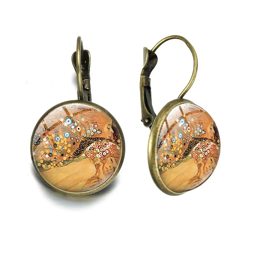 SONGDA Classic The Kiss Cameo Glass Art Picture Earrings Gustav Klimt Oil Painting Theme Hook Women Handcrafted Jewelry | Украшения и