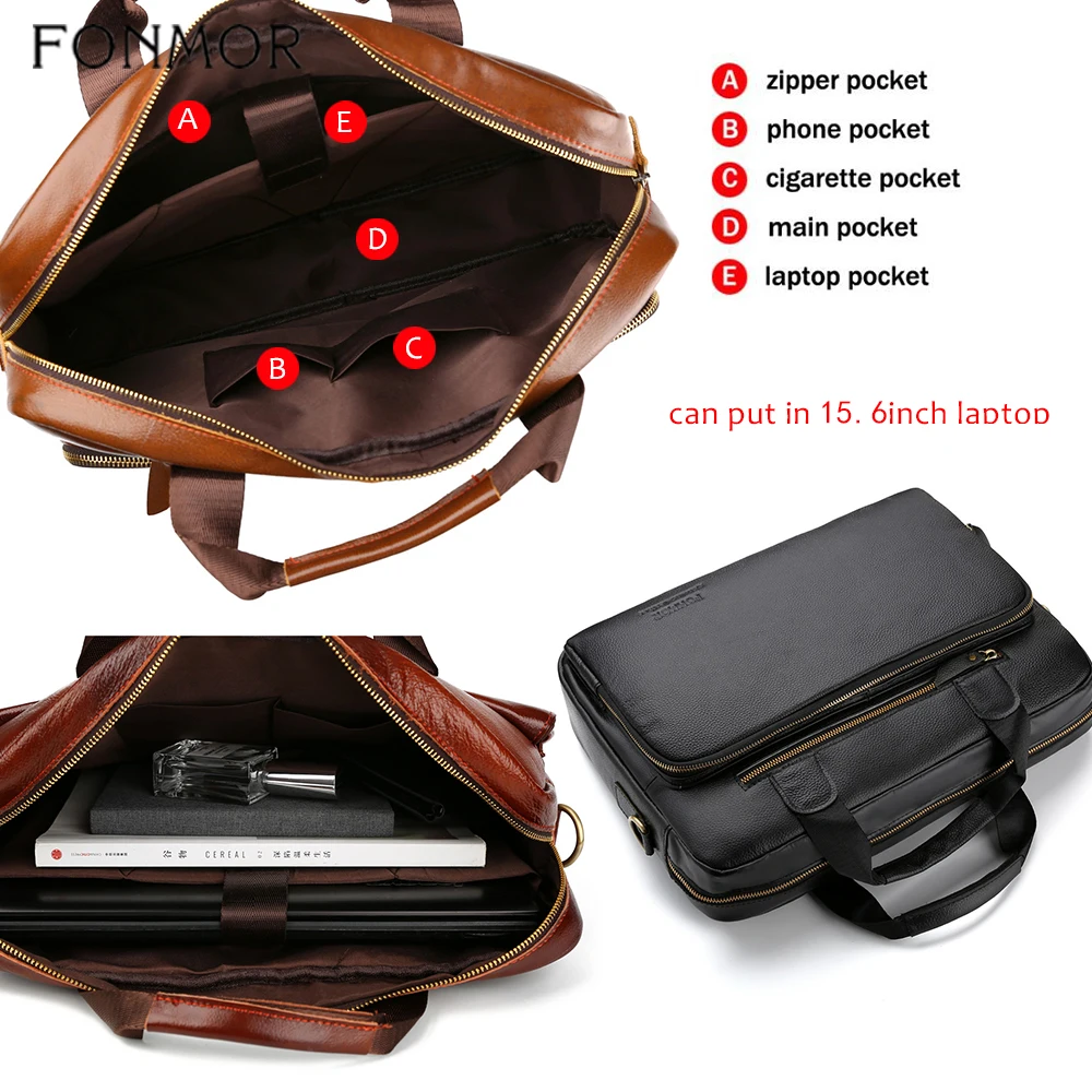 Мужской портфель из натуральной кожи Fonmor для ноутбука 15 6 дюйма сумка через плечо