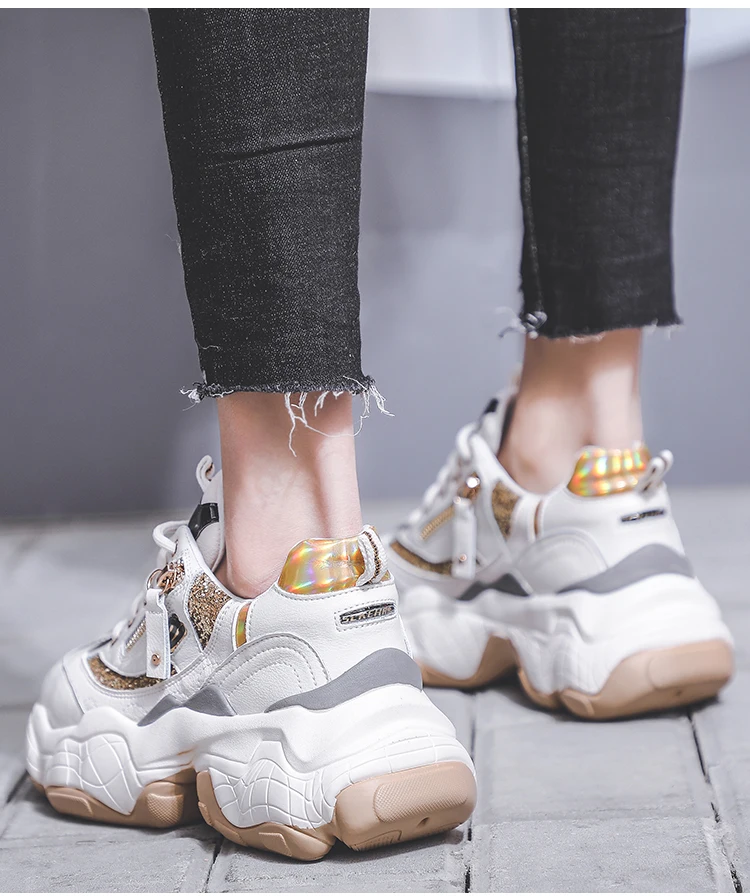 LMCAVASUN/блестящие женские кроссовки; модные zapatillas mujer; Повседневная дышащая обувь из натуральной кожи; женские кроссовки на массивном каблуке; chaussure