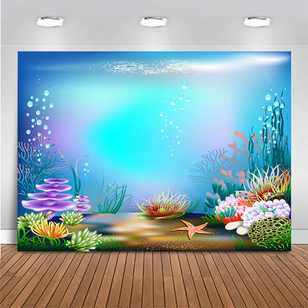 

Mermaid Birthday Party Baby Shower Backdrop Under The Sea Underwater Fish Decor Photography Background Photocall Photo Studio