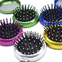 colorful portable mini folding comb airbag massage round travel hair brush with mirror plastic hair accessories hairdressing