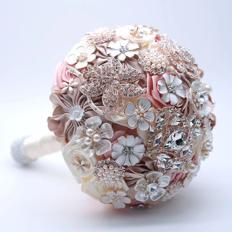 Шелковые Свадебные Цветы Стразы ювелирные изделия Румяна розовая брошь букет