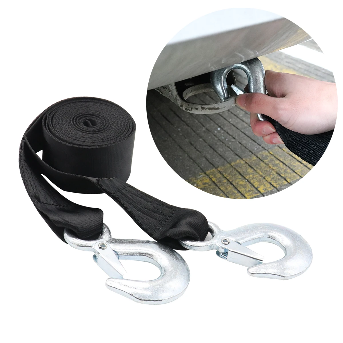 

4M 4T Vehicle Relief Tow Pull Rope Road Recovery Pull Towing Strap with Hooks for Car Vehicle